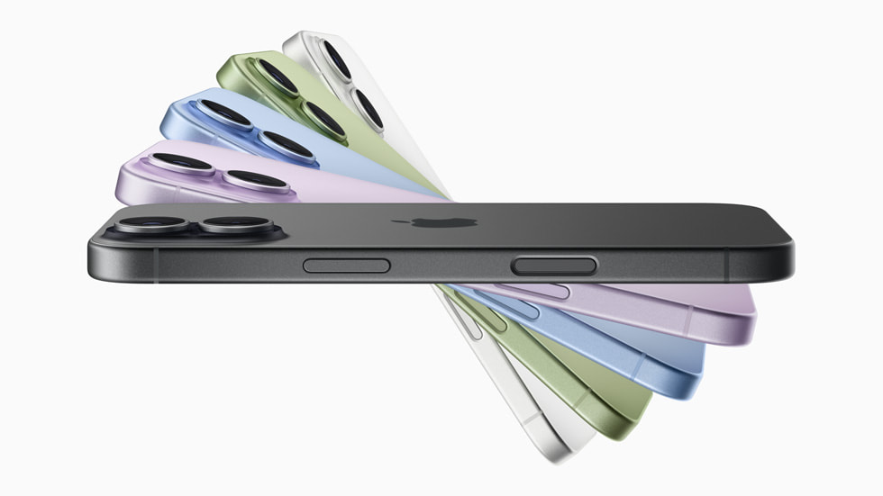 Available in five gorgeous colours — black, lavender, mist blue, sage, and white — iPhone 17 has a beautiful, more durable design.